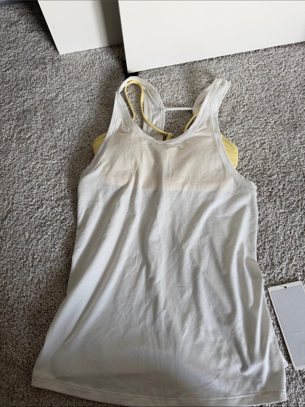 Lululemon White Tank Top with Yellow built in Lined Sports Bra